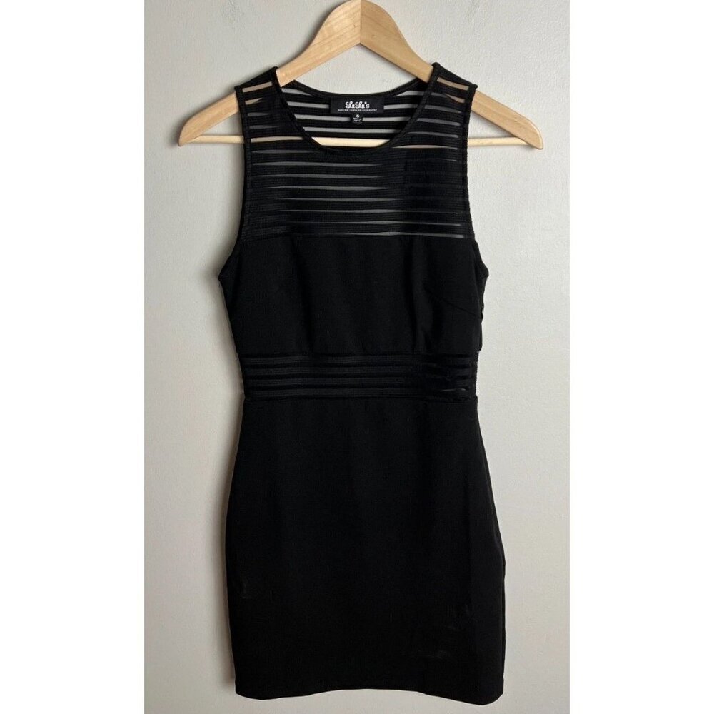 Lulus Black Mesh Panel Bodycon Mini Dress Sheer Stripes Size S JD6896 Sexy Women